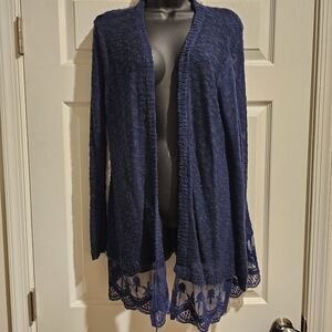Pinkblush Navy Cardigan with Lace Hem